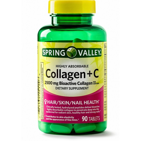 Spring Valley Bioactive Collagen Plus Vitamin C Tablets 2500 Mg Hair Skin Nails