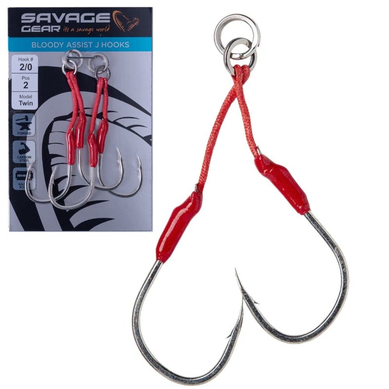 Savage Gear Double Bloody Assist Hook J Size 1/0 to