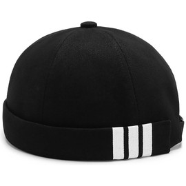 Initlove Mens Docker Hat Beanie Cap Vintage Brimless Sailor Hat for Street Hip Hop Stripe Black