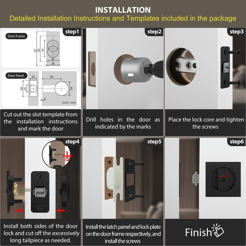 Malimali Pocket Door Lock, Pocket Door Hardware Square Door Lock