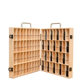Pure Vie Wooden Essential Oil Storage Box Travel Organizer Case with Bottle Cap Label - Aromatherapy Nail Polish Fragrance Container, Holds 72 Bottle for 5-15ml - Keep Scented Oil Safe & Space Saver