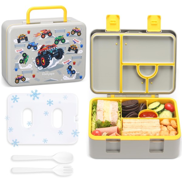 rockpapa 5 Compartment Bento Lunch Box with Ice Pack for