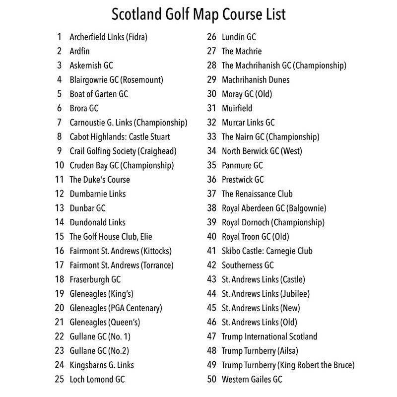 Scotland Golf Courses Push Pin Map - Track Your Scotland