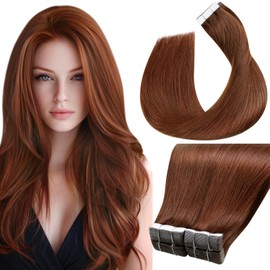 LaaVoo Tape in Hair Extensions Human Hair 100g Tape Hair Extensions Real Human Hair Red Brown Invisible Tapes Remy Straight Hair Double Sided Tabs 40pcs 22 Inch #33