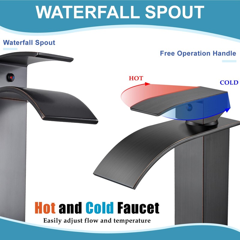 Midanya Vessel Sink Facuet Waterfall Tall Bathroom Faucets Vanity Single
