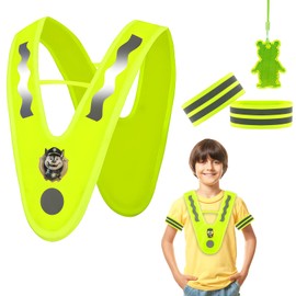 Essoy Reflective Vests for Kids Chidren Students,Warning Safety Vests,Reflective Bracelets,V-Shape Night Warning Reflector Vest for Outdoor Running,Walking,Cycling,Traffic