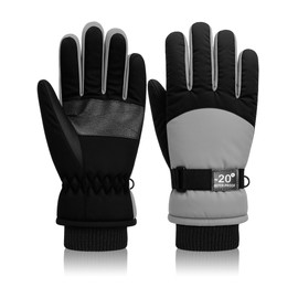 Geyoga Kids Waterproof Winter Snow Ski Gloves for Boy Girl Outdoor Warm Thickening Snowboard Gloves(6-10 Years,Gray)