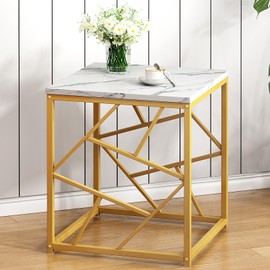 SogesHome 20 inches End Table for Couch, Gold Bedside Table Sofa Side Table with Metal Frame, Nightstand Snack Table for Bedroom Living Room