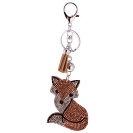 Crystal Rhinestone Charms Diamante Animals Eyes Charm Key Ring Pendant Key Chains Cute Purse Bag Gifts - Champagne Fox