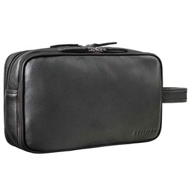 STILORD 'Catania' Large Travel Toiletry Bag Leather Men Women Toiletry Bag Chic Cosmetic Bag Beauty Case Bathroom Bag Toiletry Bag Leather Wash Bag Genuine Leather Wash Bag, black, Toiletry bag