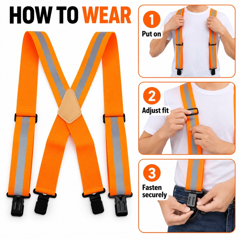 Men's Fluorescent Work Suspenders 5cm Wide Adjustable Elastic X-Back Braces