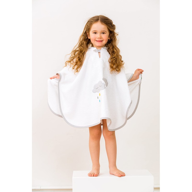 Smithy High-Quality Terry Towelling Poncho 100% Cotton White Cloud Rainbow