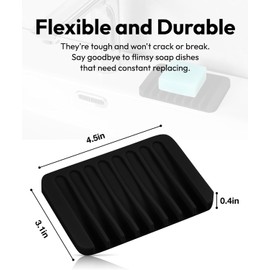 Self Draining Soap Dish for Shower, Silicone Soap Dish for Kitchen Sink, Bathroom Sink (1, Black, S(3.1"×4.5"))