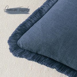 Woaboy Set of 2 Decorative Linen Fringe Throw Pillow Covers Boho Farmhouse Euro Cushion Covers Accent Pillowcases with Tassels for Living Room Couch Sofa Bed Chair,24x24 Inch,Blue