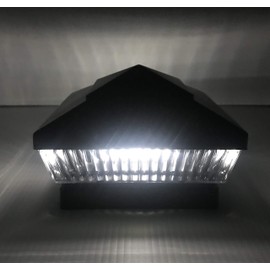 10-Pack Black Solar 5 in. x 5 in. Vinyl/PVC/Wood Square Fence Outdoor Post Cap Deck Lights (White LED with 50 Lumens)…