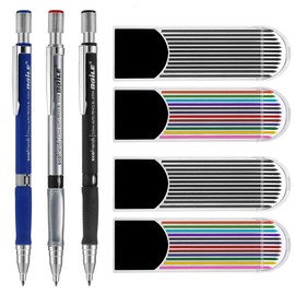 Weforu 2.0 mm Mechanical Pencil Set with 3 Pieces Pencils, 4 Cases Lead Refills (2 Color 2 Black) for Writing, Drawing, Crafting, Art Sketching, Carpenter