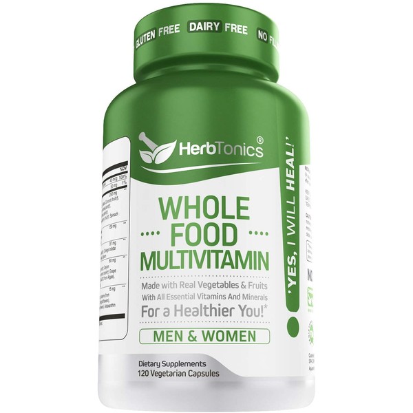 Whole Food Multivitamin for Women & Men with 62 Superfoods From Whole food Markets Real Raw Veggies, Fruits, Probiotic Digestive Enzymes Vitamin E, A, B Complex Ginkgo Bilboba Cinnamon - Vegan Non-GMO