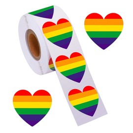 Pride Sticker Rolle, 500 Stück Party Pride Aufkleber, Herz Aufkleber Roll, Herzform Etiketten Sticker, Regenbogen Herz Aufkleber, Dekoration für Partygeschenke, Umschläge