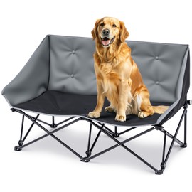 CroBlissful Large Outdoor Folding Sofa Dog Bed for Camping with Two Seats, 28.7 x 44.9 x 19.7 Inches Lazy Dog Bed with Carry Bag, Elevated Pet Grey Couch, Heavy Duty Pet Chair- Supports 500 Lbs Grey