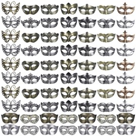 Homaisson 120 PCS Vintage Half Face Masquerade Masks in 20 Styles, Feather-Decorated Party Masks, Black and White, Symmetrical Design, Ideal for Masquerade, Costume Balls, and Celebrations