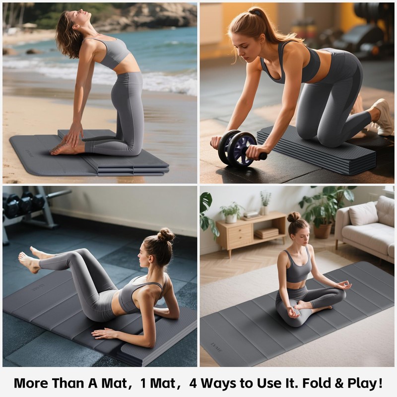 LVME Foldable Yoga Mat, Extra Thick 10mm, 76"x26"Extra Long