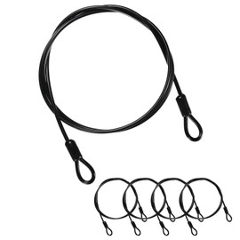 M METERXITY 5-Pack Security Cable Lock, 4FT 4mm PVC Coated Stainless Steel Luggage Lock Wire Rope with Double Loop for Travel/Gate/Bike, Cut-Resistant Braided Steel Cable [Black]
