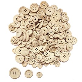 Juland 200 PCS Mixed Wooden Buttons in Bulk Round Decorative Wood Buttons 4 Holes for Crafts Scrapbooking or Sewing and DIY Craft - 15, 20, 25mm