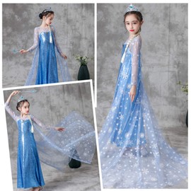 Luxury Shining Princess Costume Dress with Long Snowflake Cape for Girls Birthday Party 4T 5T