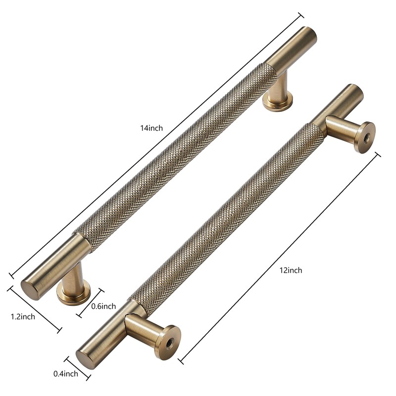khtumeware 2 Pack 12 Inch(305mm) Drawer Handles Knurled Antique Champagne