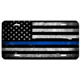 Unbranded **SMALL BUSINESS** DISTRESSED AMERICAN FLAG POLICE BLUE LINE LICENSE PLATE