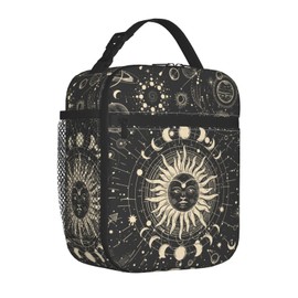 Anyako Sun and Moon Mystic Goth Witchy Black Lunch Box Reusable Insulated Totes Lunch Bag Thermal Cooler For Boy Girls School Men Women Beach Travel