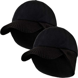 LCZTN Wool Winter Baseball Cap with Warmer Earflap for Men ＆ Women Outdoor Ski Visor Beanie Hat (Black ＆ Black)