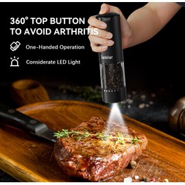 Electric Rechargeable Salt and Pepper Grinder Set,Automatic Pepper Mill Grinder with USB C Charging Dock,Upgraded 95ml Large Capacity,Adjustable Coarseness,LED Light,High-end Black