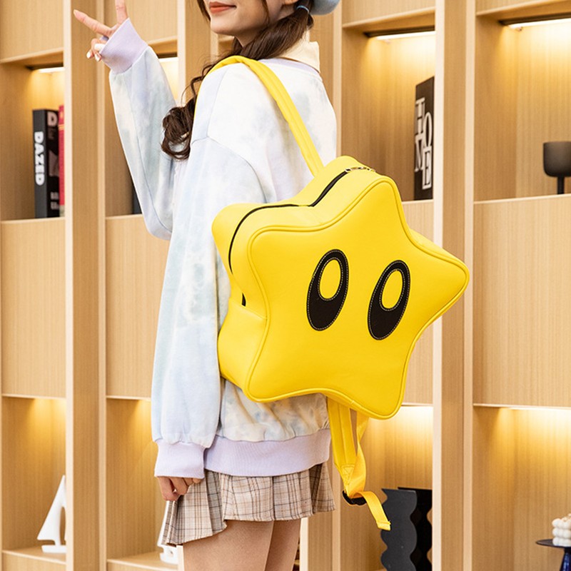 Star Backpack Bright Yellow Cute Stylish Schoolbag Waterproof Large Capacity
