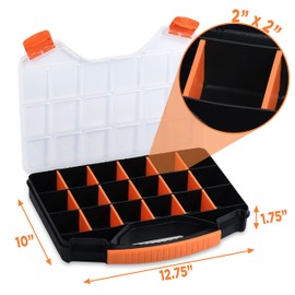 Andalus Storage Box with 18 Compartments - Durable Plastic Organizer for Small Hardware Parts, Screws, Nuts, and Bolts (1 Pack, 12.75 x 10 x 1.75 Inches)