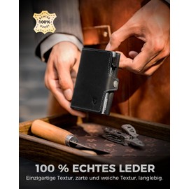 LORZOR Men's Slim Wallet with Coin Compartment, RFID Wallet, Card Holder for 10 Cards, Small Wallet, Wallet, Pop-up Smart Wallet Men, black silver, Modern