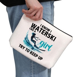 G2TUP Funny Water Ski Gift I Know I Waterski Like A G-IRL Try to Keep UP Makeup Bag Water Skier Athletes Cosmetic Bag Water Sport Lover Gift (I Know I Waterski CB)
