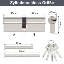 MANICAF Profile Cylinder Lock Cylinder 45/45 Euro Cylinder Lock Cylinder Lock Brass Zinc Alloy Door Drum Lock with 5 Keys