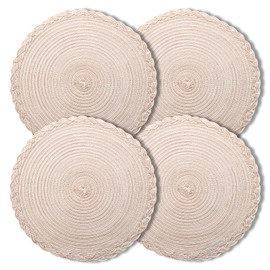 Placemats Set of 4 Woven Plancemasts Round Placemat Minimalist Style Tangerine Table Mats Suitable for Restaurant Decoration, Home Mats (Milk Coffee)