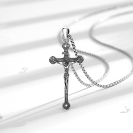 CELESTIA Cross Necklace Women, Oxidized 925 Silver Jesus Crucifix Pendant with Adjustable Stainless Steel Chain – Spiritual Gifts for Easter, Christmas, Baptism, Confirmation