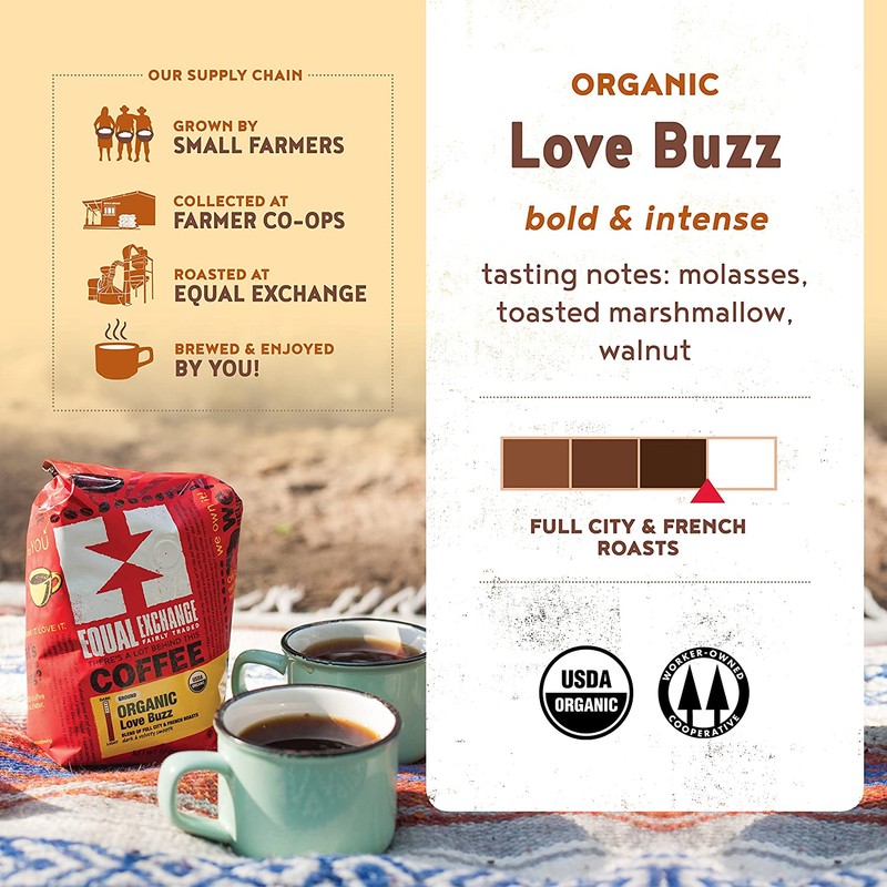 Equal Exchange Organic Ground Coffee, Love Buzz Bag, 10 Ounce