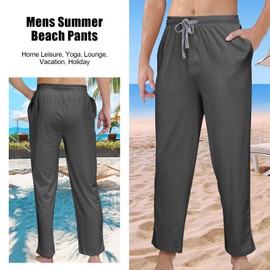 GENEMEN Mens Summer Beach Pants Cotton Trousers Home Casual Yoga Pants Joggers Sweatpants (Dark Gray, XL)