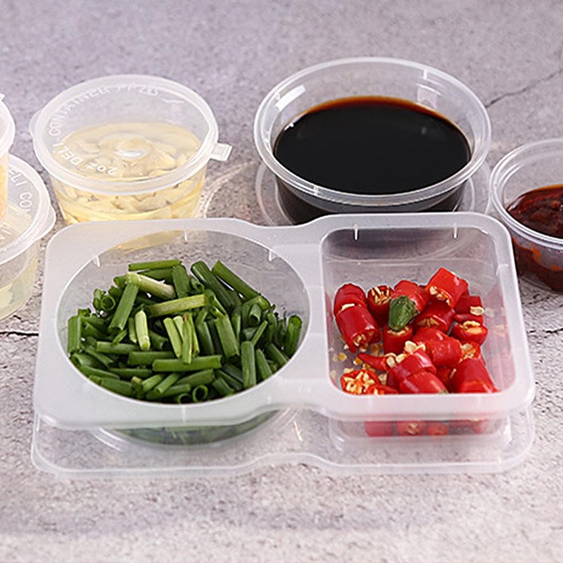 DONGKER Double Compartment Condiment Container,10/20 PCS Square & Round Travel
