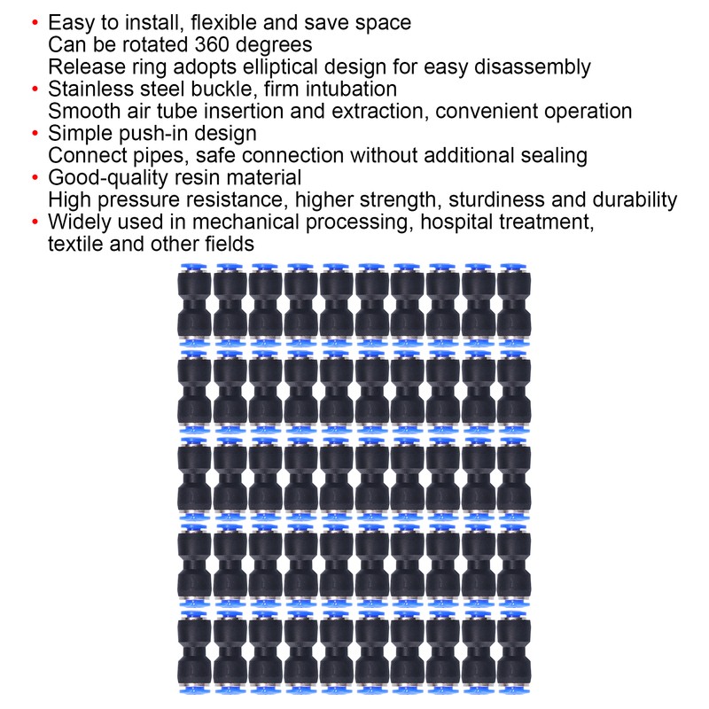 50Pcs Pneumatic Reducing Connector Straight Push in Reducer Fittings for