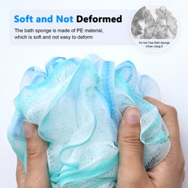 Loofah on a Stick PE Soft Mesh Luffa with Non-Slip Wooden Handle Made of Soft and Sturdy Rubber Material Back Scrubber for Shower for Women and Men with String for Easy Hanging(Blue Green White)