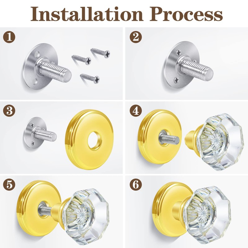 CLCTK 4 Pack Glass Dummy Door Knobs, Single Side Dummy
