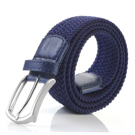 Weifert Men's Stretch Woven 1.3" Wide Elastic Braided Belts (Navy, 34-36)
