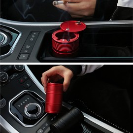 Car Ashtray with Lid Smell Proof Ash Tray, Portable ashtray for car cup holder (Red, No Pattern)