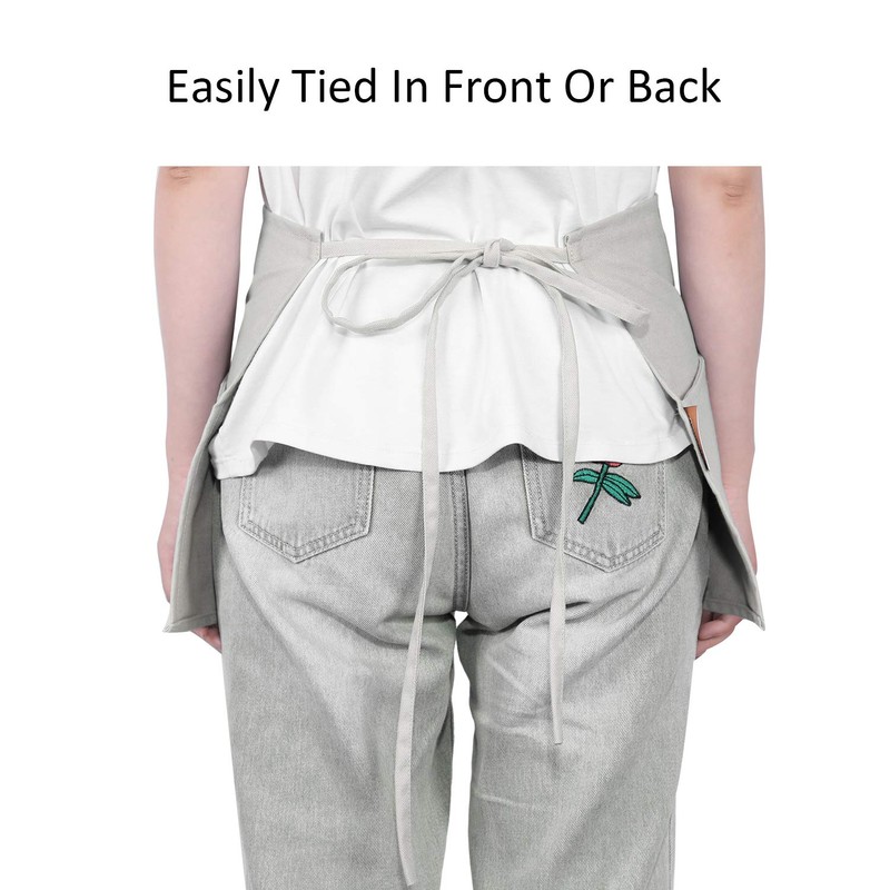 GNEGNI 3 Pockets Waist Apron-Waitress Waiter Server Apron Short Half