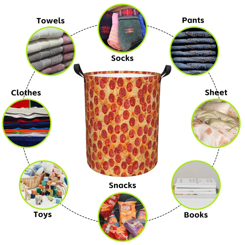 Naqiuli Pepperoni Pizza Laundry Basket Foldable Laundry Hamper Waterproof Oxford